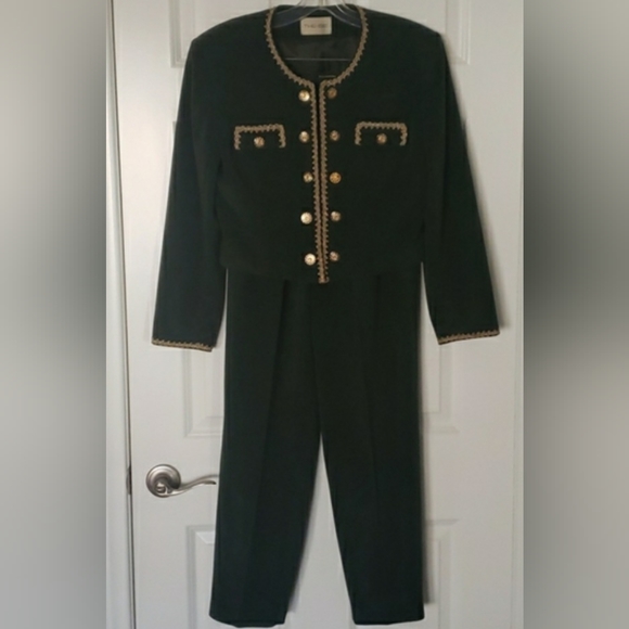 VINTAGE MICROSUEDE PANT SUIT IN MOSS GREEN SIZE S - Picture 1 of 9